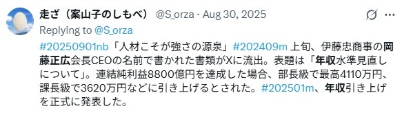 伊藤忠商事／年収について